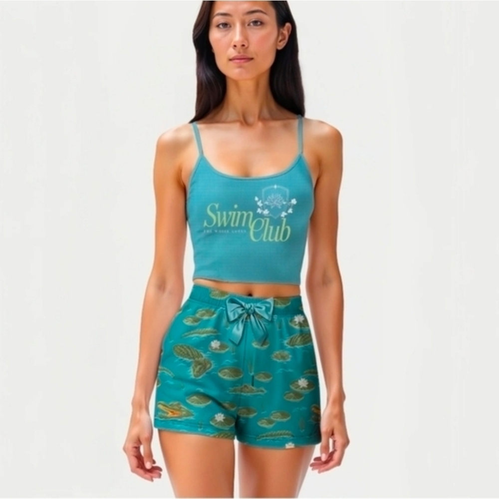 Turquoise Swim Club Cropped Tank & Shorts Set